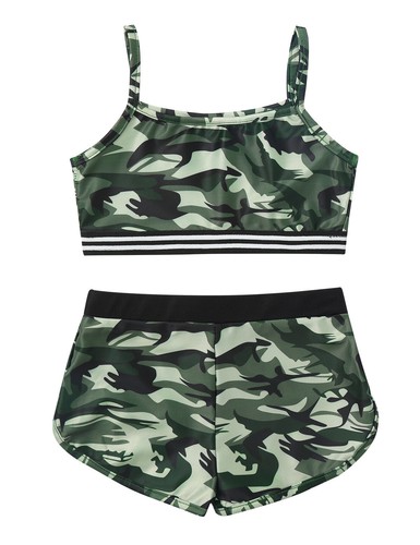 Kids Girls Tankini Activewear Outfits Sleeveless Crop Top with Bottoms Dance - Bild 5 von 43