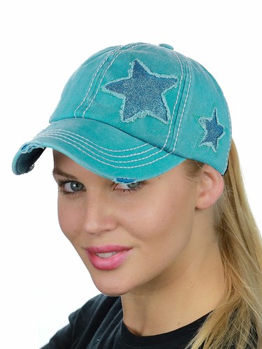 C.C Ponycap Messy High Bun Ponytail Adjustable Glitter Star Distressed Baseball - Picture 35 of 38