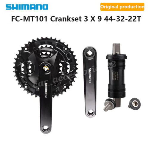 Shimano FC-MT101 3×9 Speed MTB Bike Crankset 44-32-22T BB-UN101 Bottom Bracket - Picture 1 of 5