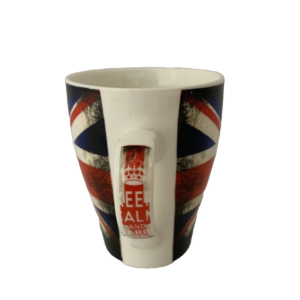 Taza de café o té para mantener la calma y llevar taza de 8 oz taza Union Jack bandera fondo Foto 2 de 4