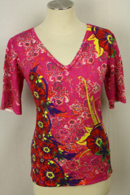 Damen Pullover Pulli Oberteil Sommer Blumen bunt Glitzer Viskose IMAGINI Gr.38