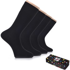 Hugh Ugoli Men's Rayon Dress Socks for Business  8-12, Black 4 Pairs 