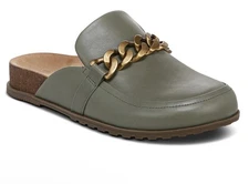 Vionic Georgie Mule Clog Leather Army Green Womens 6.5 Medium Arch Support New