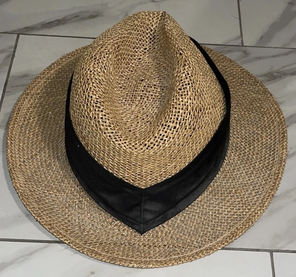 Vintage TaylorMade Straw Golf Hat USA Made Wide Brim Fedora Promo Logo Atexace - Image 4 of 4