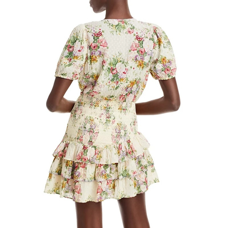 LoveShackFancy Keelin Mini Dress Shining Gemstone Floral Cotton Multi Size M NWT image 4