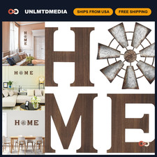 Wooden Home Sign with Metal Windmill, Rustic Farmhouse Wall Decor, Brown