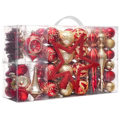 Valery Madelyn Ornaments for Christmas Trees, 100Ct Red and Gold Shatterproof Ch