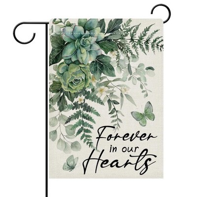 Memorial Succulents Decorative Garden Flag, Forever in Our Hearts Green Plant...