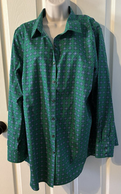 NWT Women's Lands' End Shirt Tunic Supima Cotton Green Geo Print Long Sleeve 20W