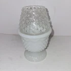 Vtg Avon White Milk Glass Hobnail Fairy Lamp 2 pc Clear on Top Candle Holder NIB