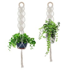 2 Pack 37Inch Large Macrame Plant Hanger with Wooden Hanging Loop Ivory White...