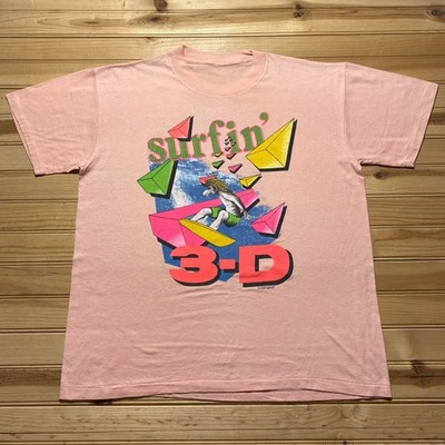 Vintage 80s Surfin' 3-D Geometric Shapes Abstract Art Graphic T-Shirt - Size XL