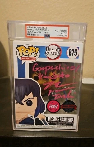 CHASE Inosuke Hashibara Demon Slayer Signed Bryce Papenbrook Funko Pop PSA Case