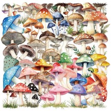 50PCS Retro Mushroom Stickers PET Transparent Nature Decals