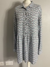 Boden tunic top pantone blue lotus flower Drop Hem Collared Long Sleeve UK 14 L