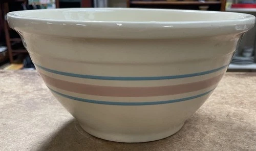 McCoy Stoneware Mixing Bowl #10 Bands Pink Blue U.S.A.