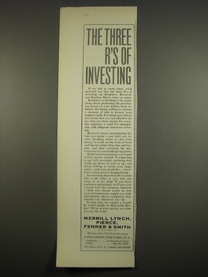 1961 Merril, Lynch, Pierce, Fenner & Smith Ad - The Three R's of Investing