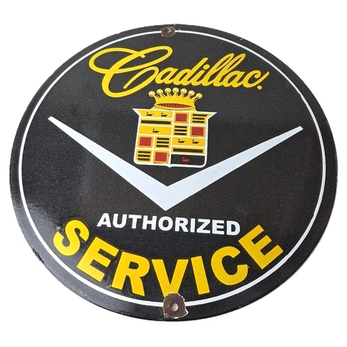 Vintage Cadillac Service Sign - Gas Pump Automobiles Porcelain Sign