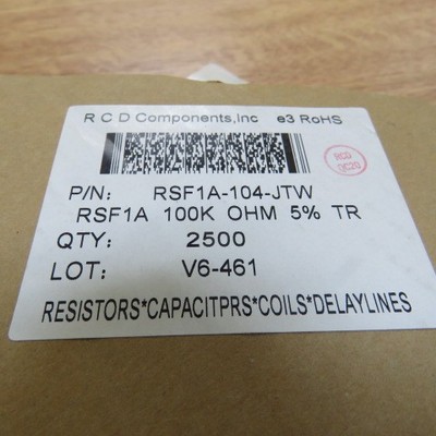 RCD  RSF1A-104-JTW Qty of 500 per Lot 100 kOhms �5% 1W Through Hole Resistor Axi