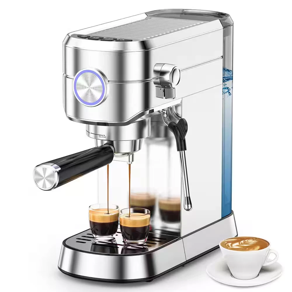 2-Cups 20-Bar Silver Stainless Steel Espresso Machine with Milk Frother Professi
