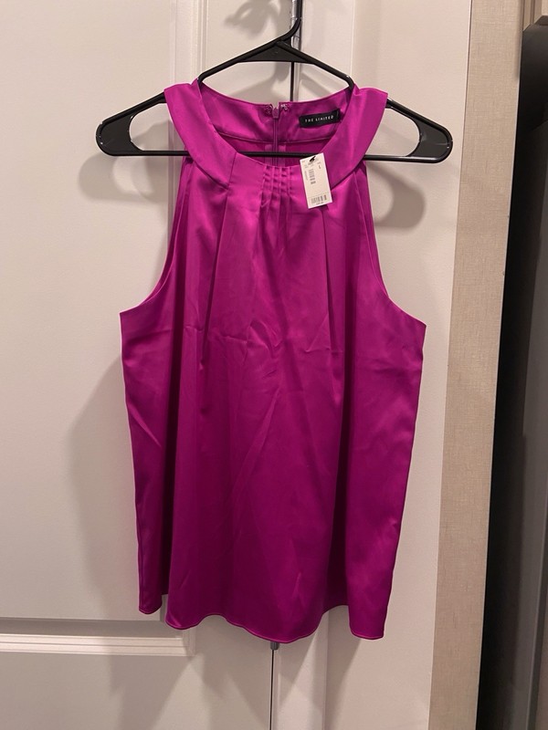 NWT VTG Y2K 2000S THE LIMITED FUCHSIA PINK SILKY HALTER RACERBACK TOP L LARGE