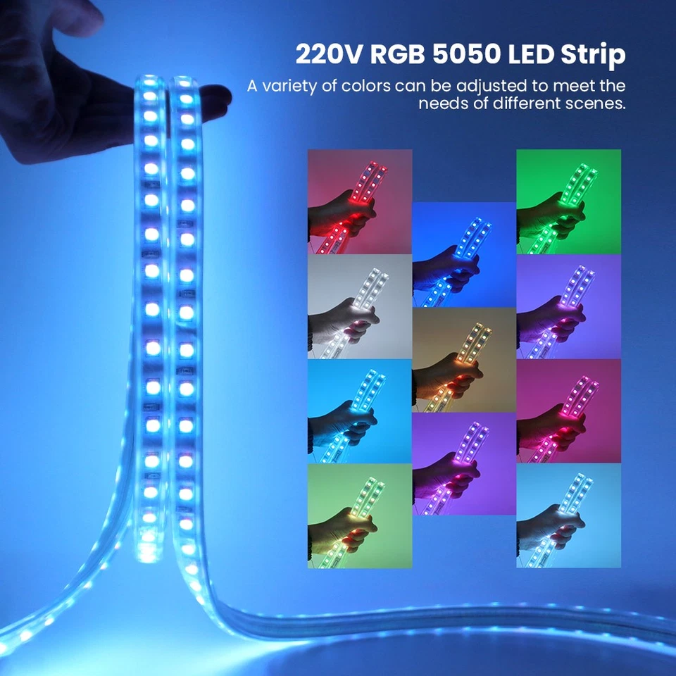 LED Strip Lights 220V 240V 5050 SMD IP67 Waterproof Tape Rope RGB White +UK plug - Image 4 of 4
