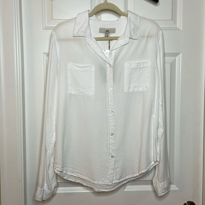Thread Supply Button Up Shirt Size XL White Roll Tab Sleeves Chest Pockets
