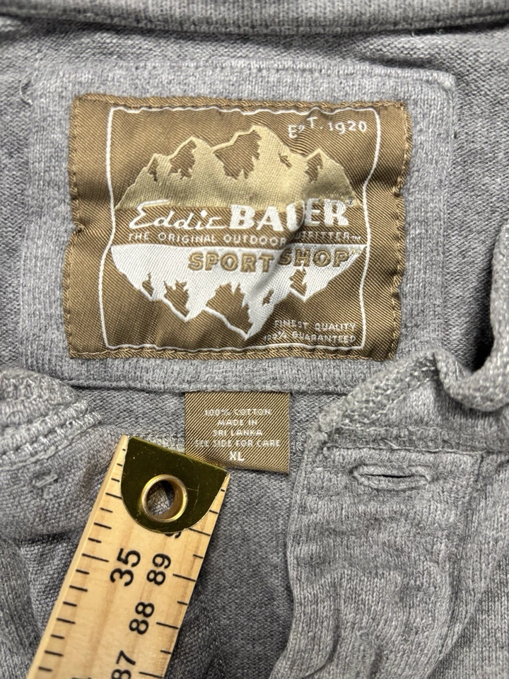 Eddie Bauer Sport Shop Long Sleeve Henley Men’s XL Gray Thick Cotton Embroidered - Image 2 of 4