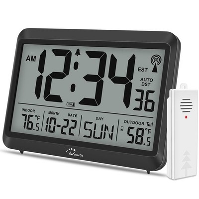 Atomic Clock with Indoor Outdoor Temperature  8.5'' Digital Clock Battery Ope...