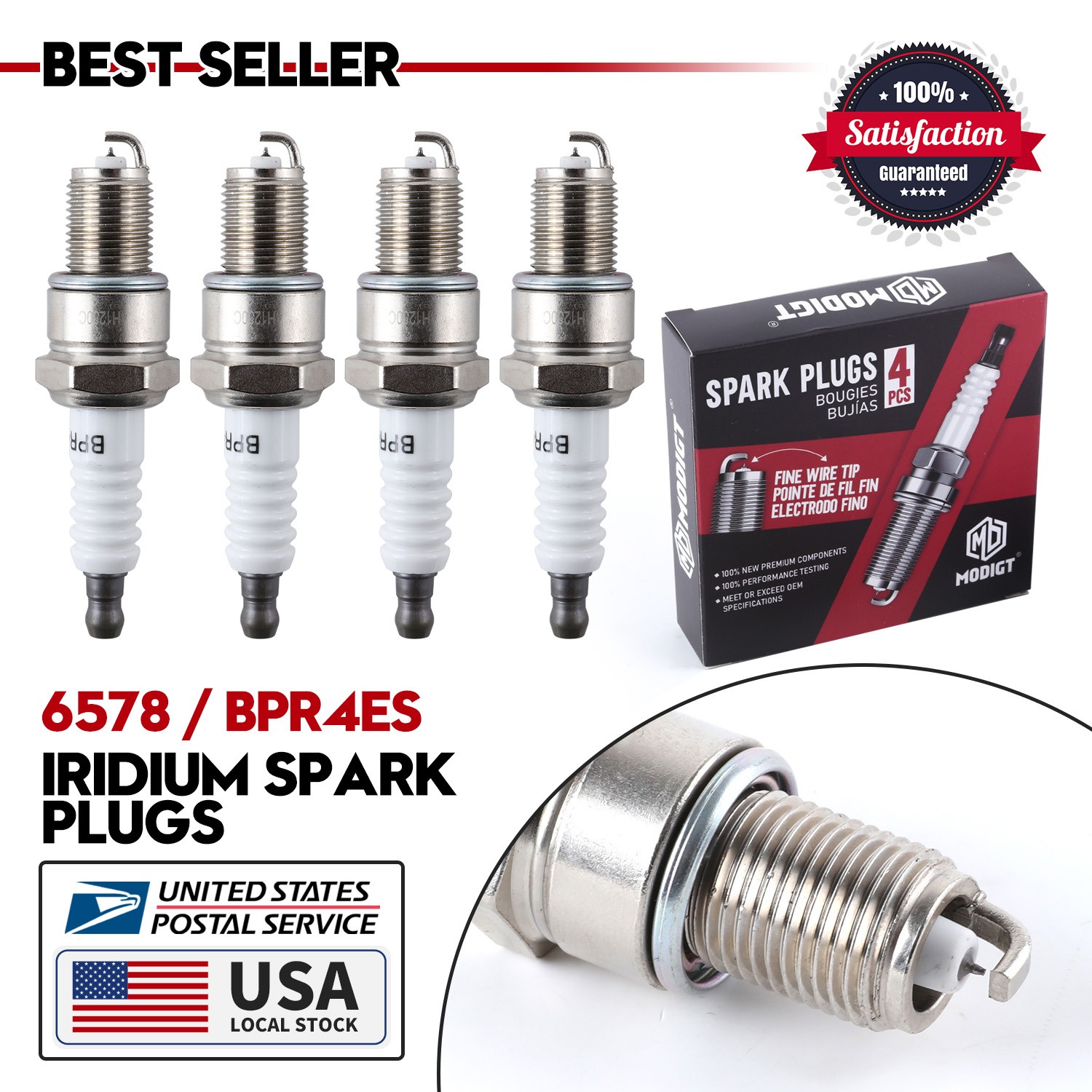Fit NGK 6578 Spark Plug BPR4ES - 8 Pcs - For Kawasaki 6578 Toro: 92070-7004 NEW
