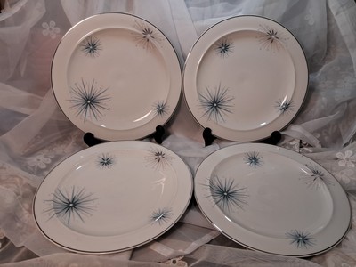 Vintage Easterling Dinner Plate Set Of 4 Atomic Celestial Starbirst 10.5'' Unused