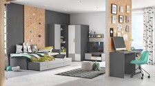 Jugendzimmer-Set Kinderzimmer-Set 7-tlg graphit grau weiß Buche Ibsen 77589901