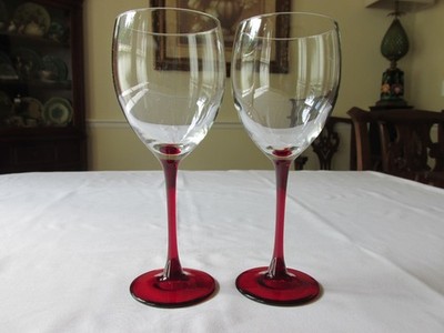 Set of 2 Cristal D'Arques France CHERRY Red Crystal 12oz Water Goblets 8 1/8''