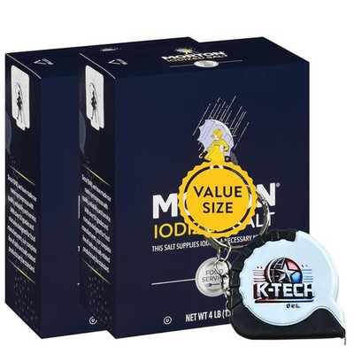 Morton All Purpose Iodized Salt 64 oz 2 Pack Table Salt with Measuring Tape