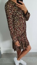 Zara animal print long sleeve V neck button up dress size XS