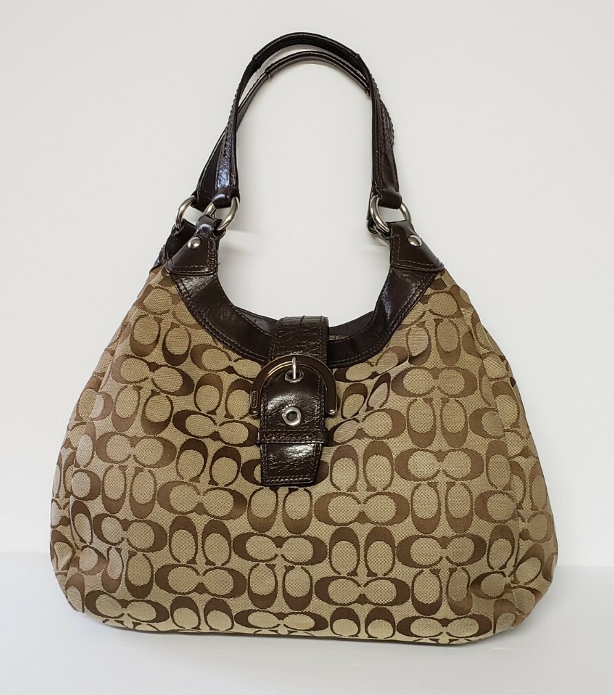 COACH Tote Bag Hobo Signature Total Pattern Canvas Le… Gem