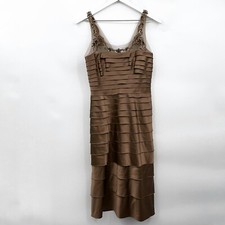 BCBG Maxazria Teired Layered Evwning Dress Sheer Beaded Embroidered Straps S