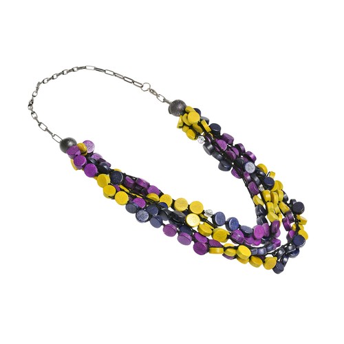 Collar de madera de palma de coco amarillo púrpura cascadas tropicales - Imagen 2 de 4