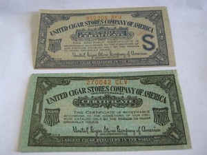 UCSCA United Cigar Stores Company of America, 1/2 WITH "S" & 1 Certificates #8