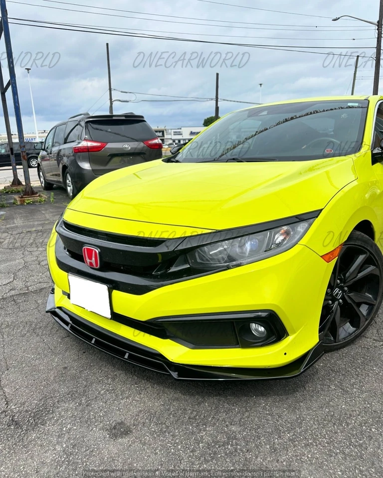 Honda Civic 10th Gen 2016-2020 One Piece Double Layer Front Lip Glossy Black - Image 4 of 4