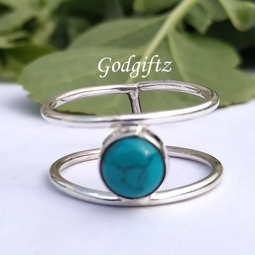 Blue Turquoise Stone 925 Sterling Silver Handmade Ring - Picture 2 of 9