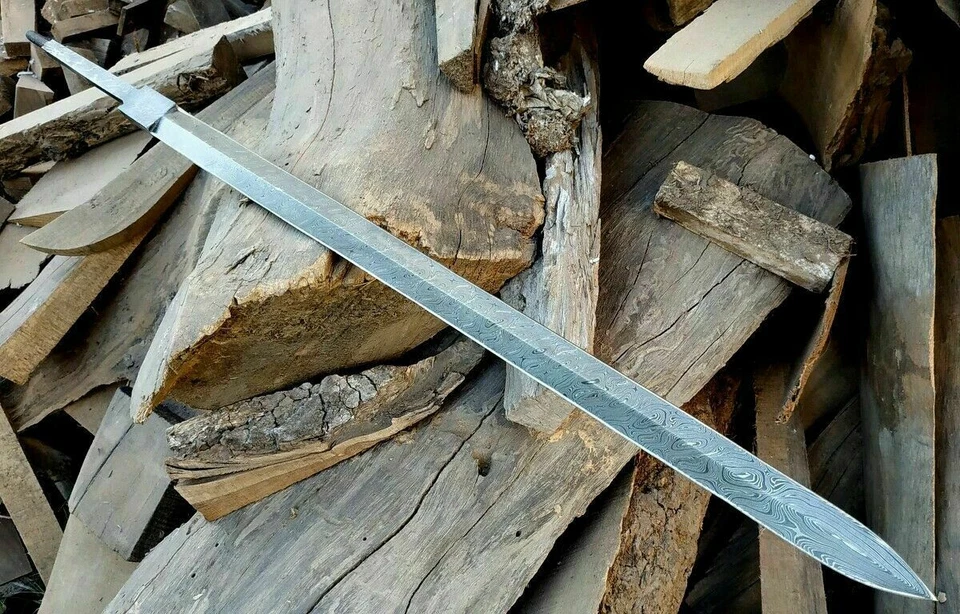 DAMASCUS STEEL VIKING SWORD FULL TANG BLANK BLADE FOR SWORD MAKING 32” INCH - Image 2 of 4