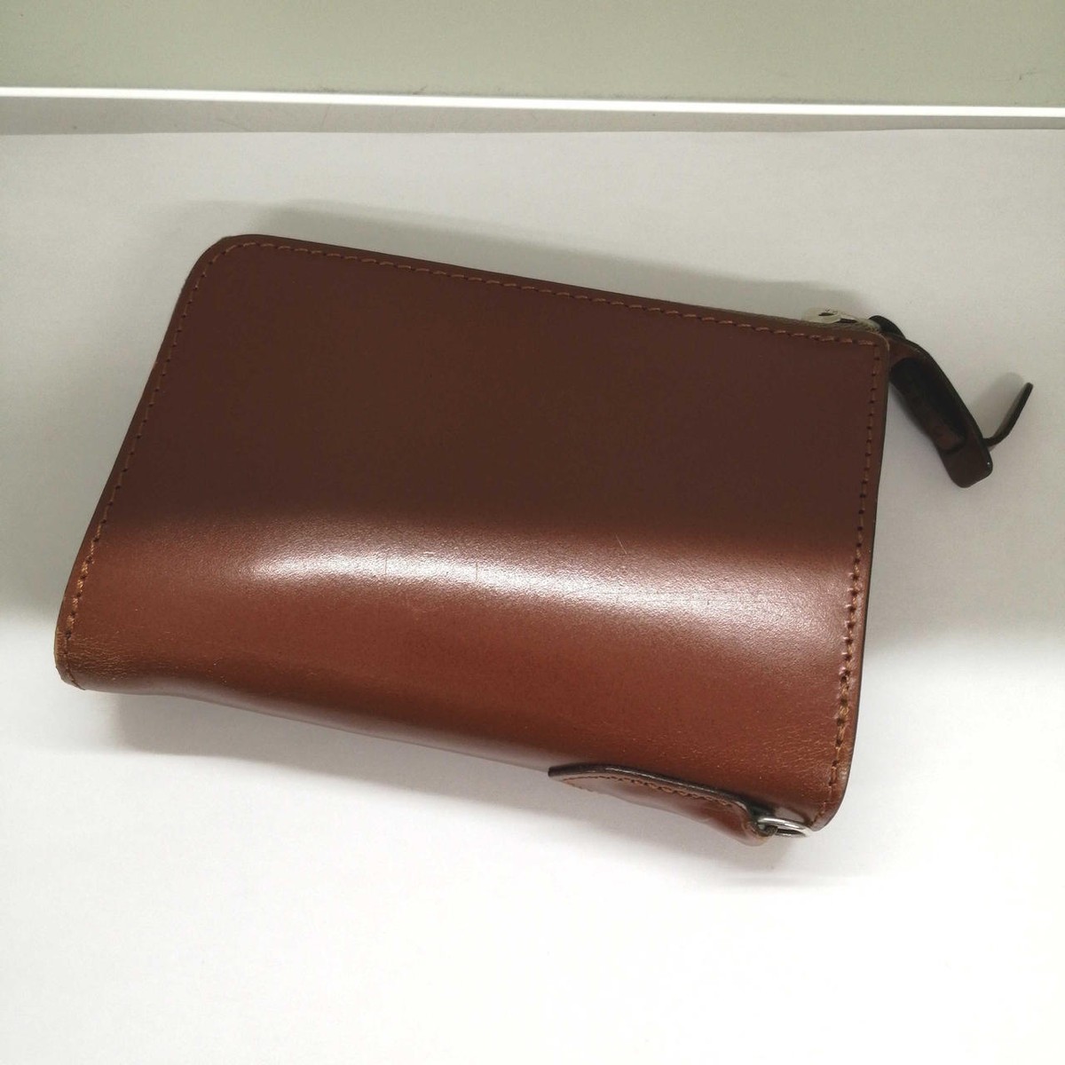 Corbo Men's L-Shaped Zip Bifold Wallet Leather Brown Used with Box
