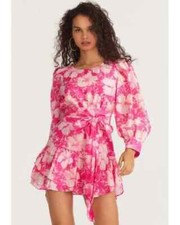$299 RARE Love Shack Fancy Teyana Long Sleeve Mini Dress Sz 00 In Pink Floral