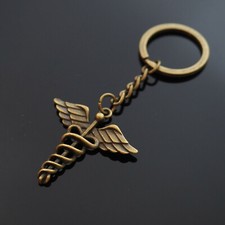 Medical Caduceus Symbol Keychain Nurse Doctor Ambulance Wing Snake - Bronze