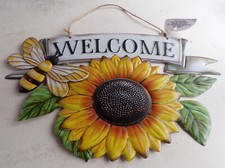 Sunflower Bee Welcome Sign D cor Metal Wall Hanging Home Garden