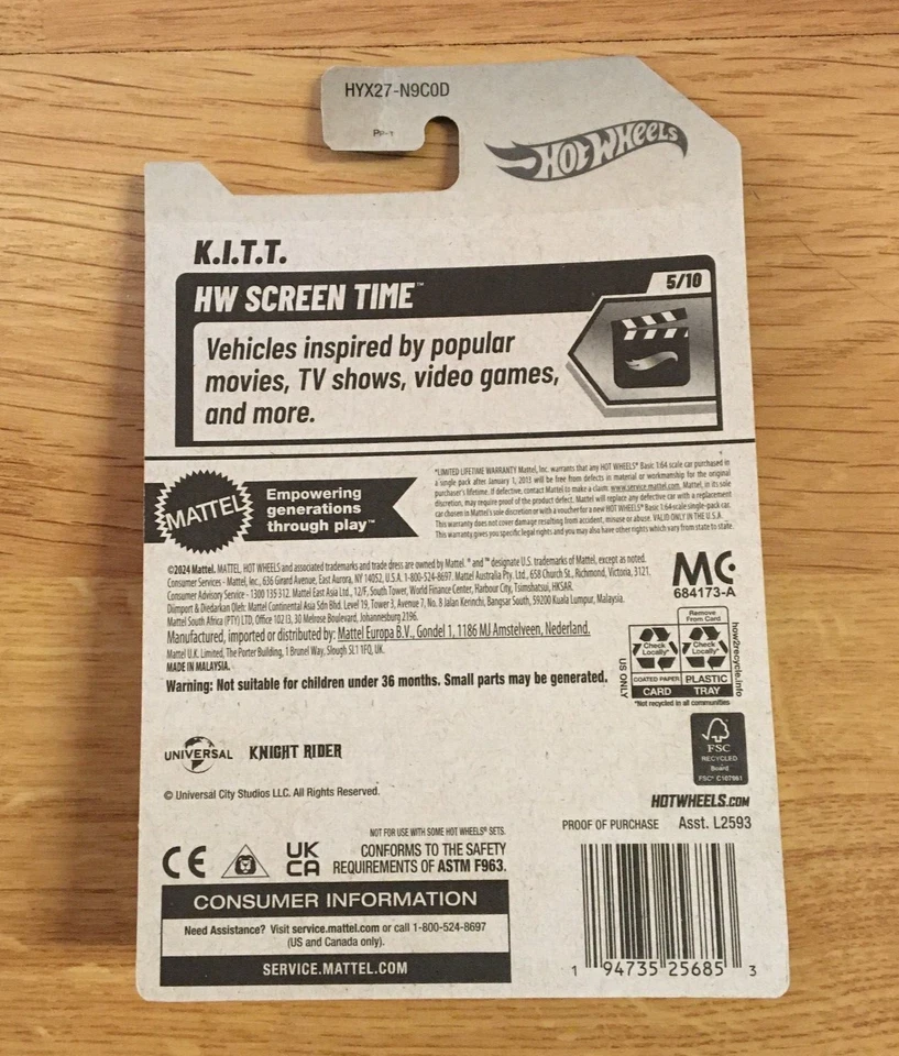 Pantalla Hot Wheels #83 KNIGHT RIDER K.I.T.T. Estuche D PERSONALIZADO Super Intercambio de Ruedas Foto 4 de 4