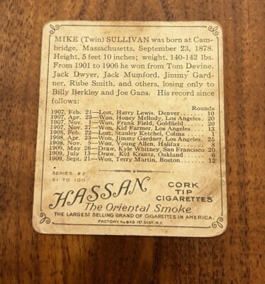 mikes tobacco 2 1910 ATC Champions Tobacco T218 Hassan Back Mike Sullivan Mike (Twin)  Sullivan