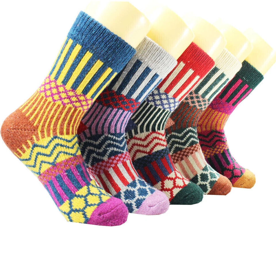 5 Pairs Womens Thick Socks Wool Thermal Warm Knitting Nordic Ladies Socks Winter - Image 3 of 4