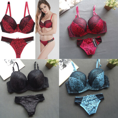 Padded Support Womens Bras Set Push Up Bras Underwire Sexy Lingerie Lace  Panties